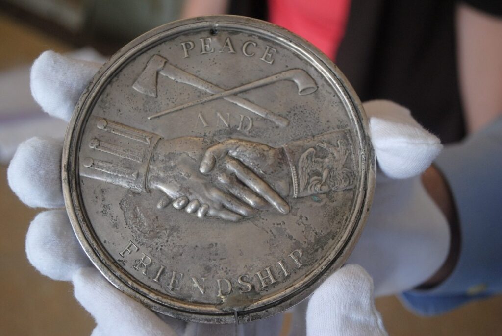 Jefferson Silver Peace Medal, 4-inch, presented to Chickasaw Chief George Colbert at the 1801 Chickasaw Bluff Treaty Signing.; 867 Charles F (picture 2 of 2)