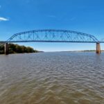 The Irvin S. Cobb Bridge spanning the Ohio River at Paducah, Kentucky, seen from the water